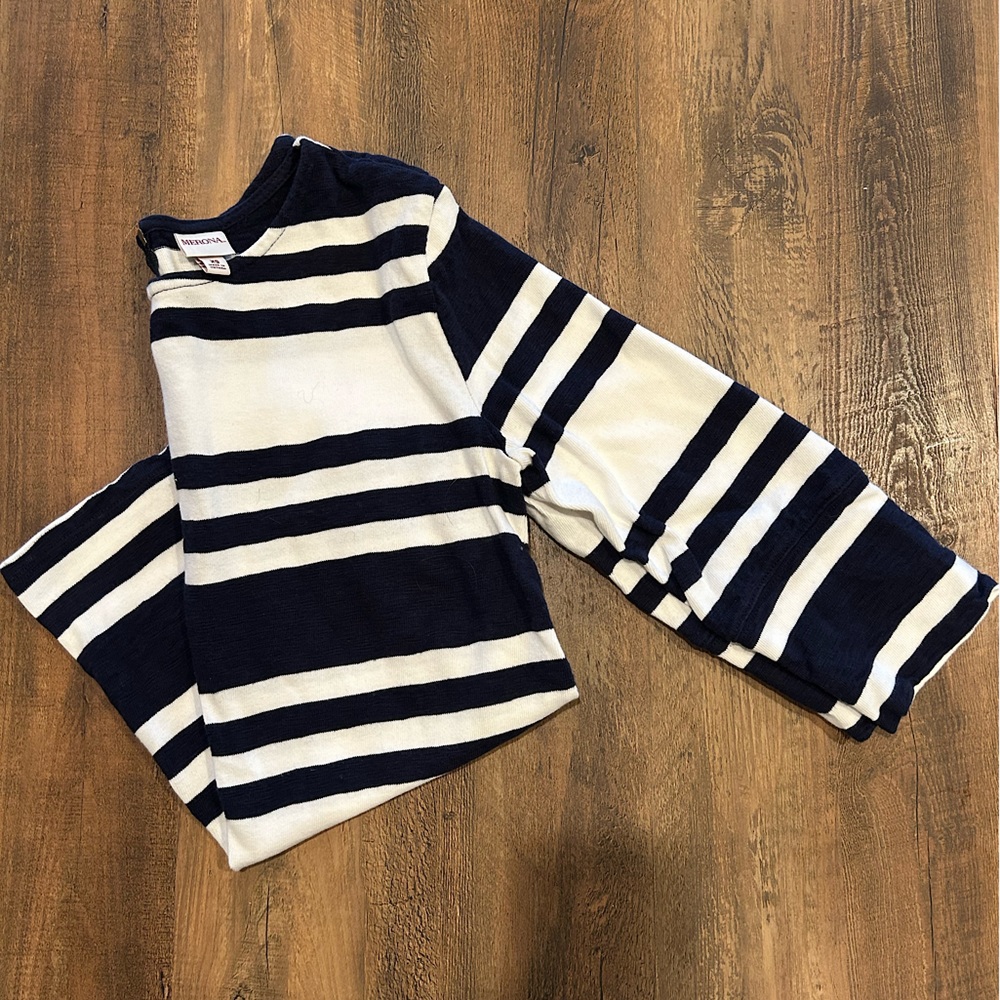 Merona- Quarter sleeve navy blue and white striped blouse with zip back